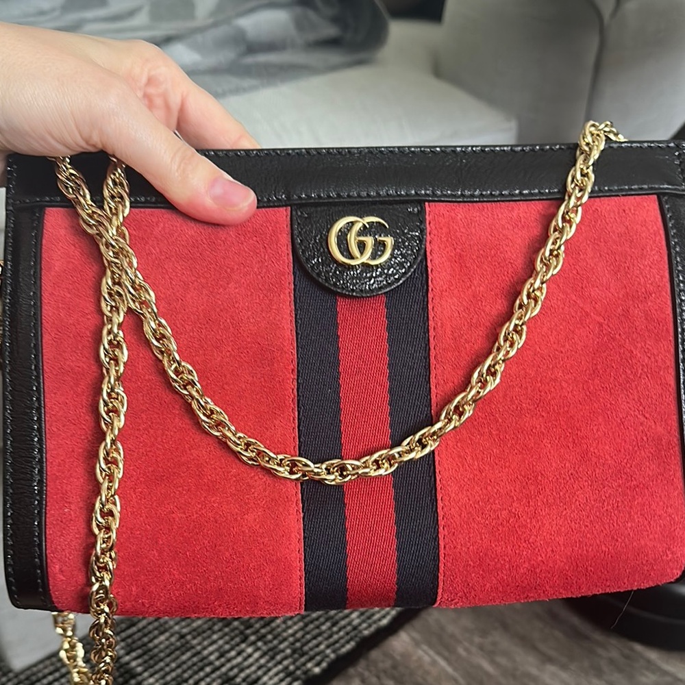 NWT Gucci medium Ophidia cross body bag: red & black suede - with dustbag